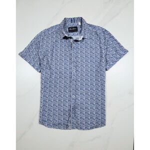 Robert Graham Shirt Large Mens Short Sleeve Blue Button Down Casual Geometric